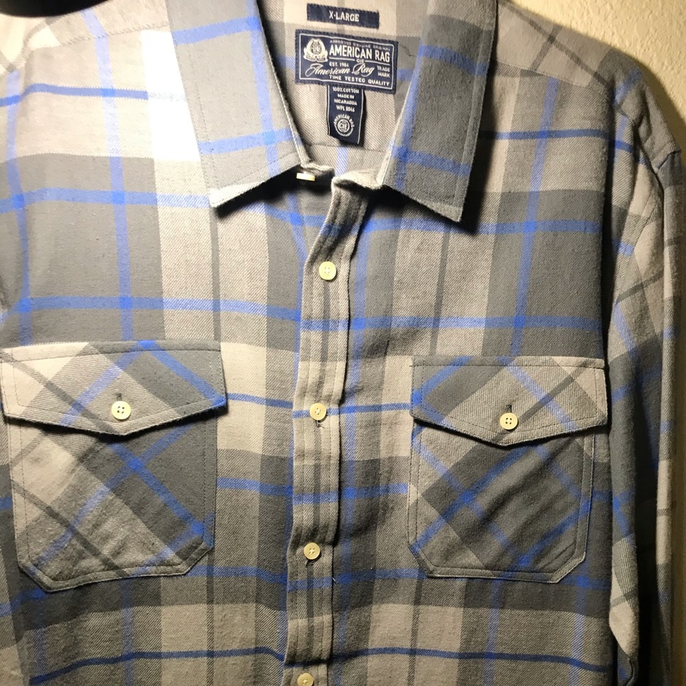 American Rag Vintage Gray Plaid Casual Button Up